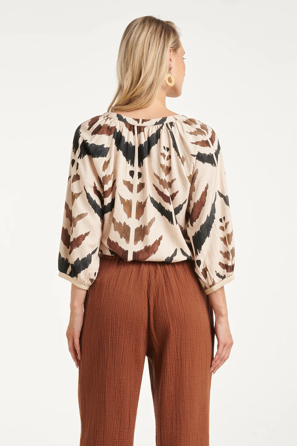 Blouse Met V-Hals En Grafische Aztec Print | Sand - Muticolour - Image 6