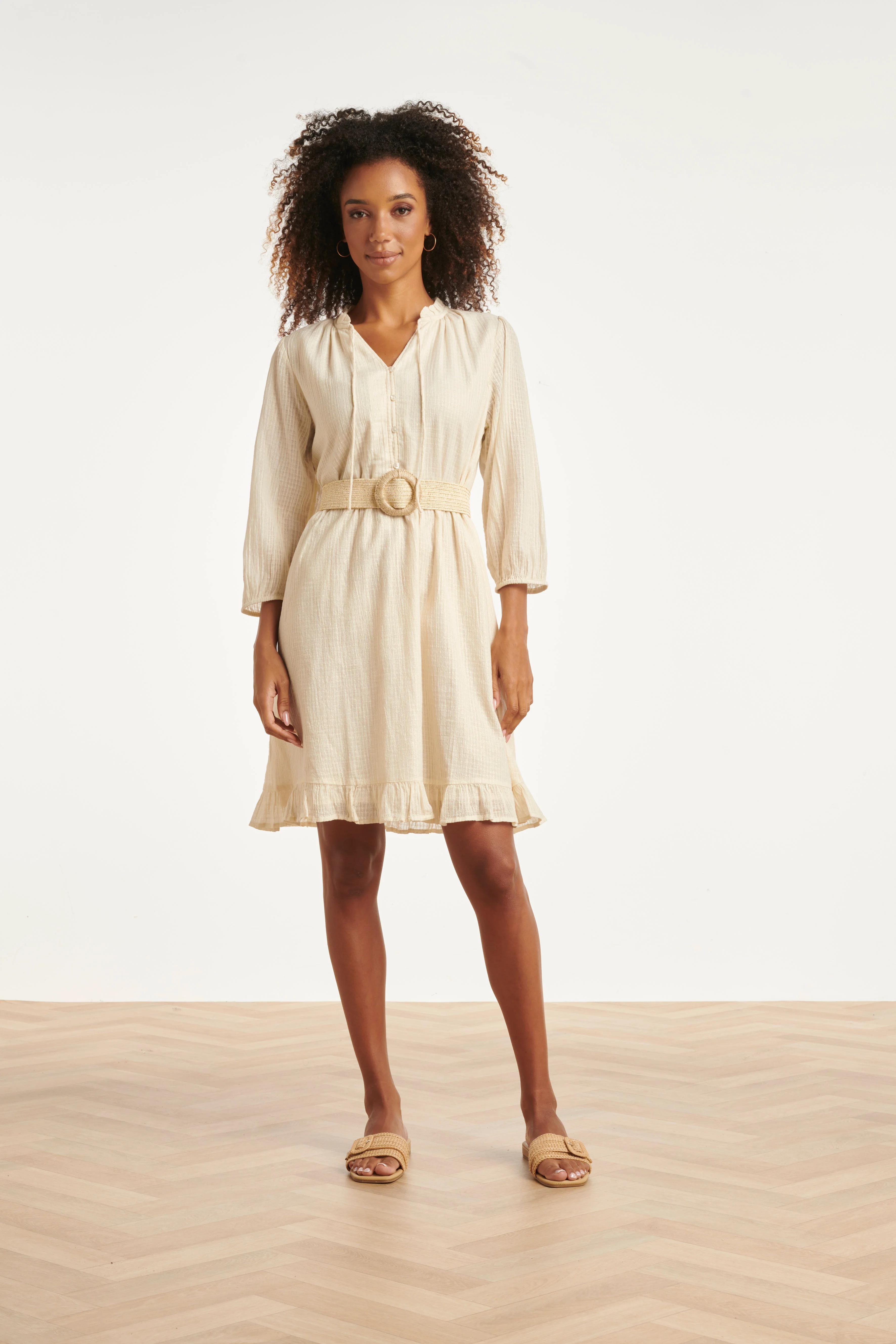 Bohemian Rattan-Look Taille Riem Met Ronde Gesp | Sand - Gold