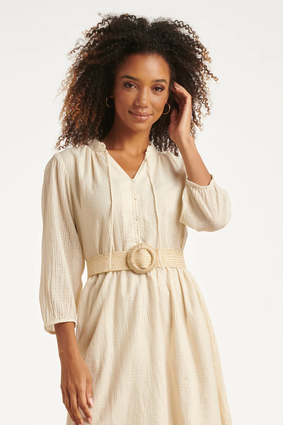 Bohemian Rattan-Look Taille Riem Met Ronde Gesp | Sand - Gold - Image 2