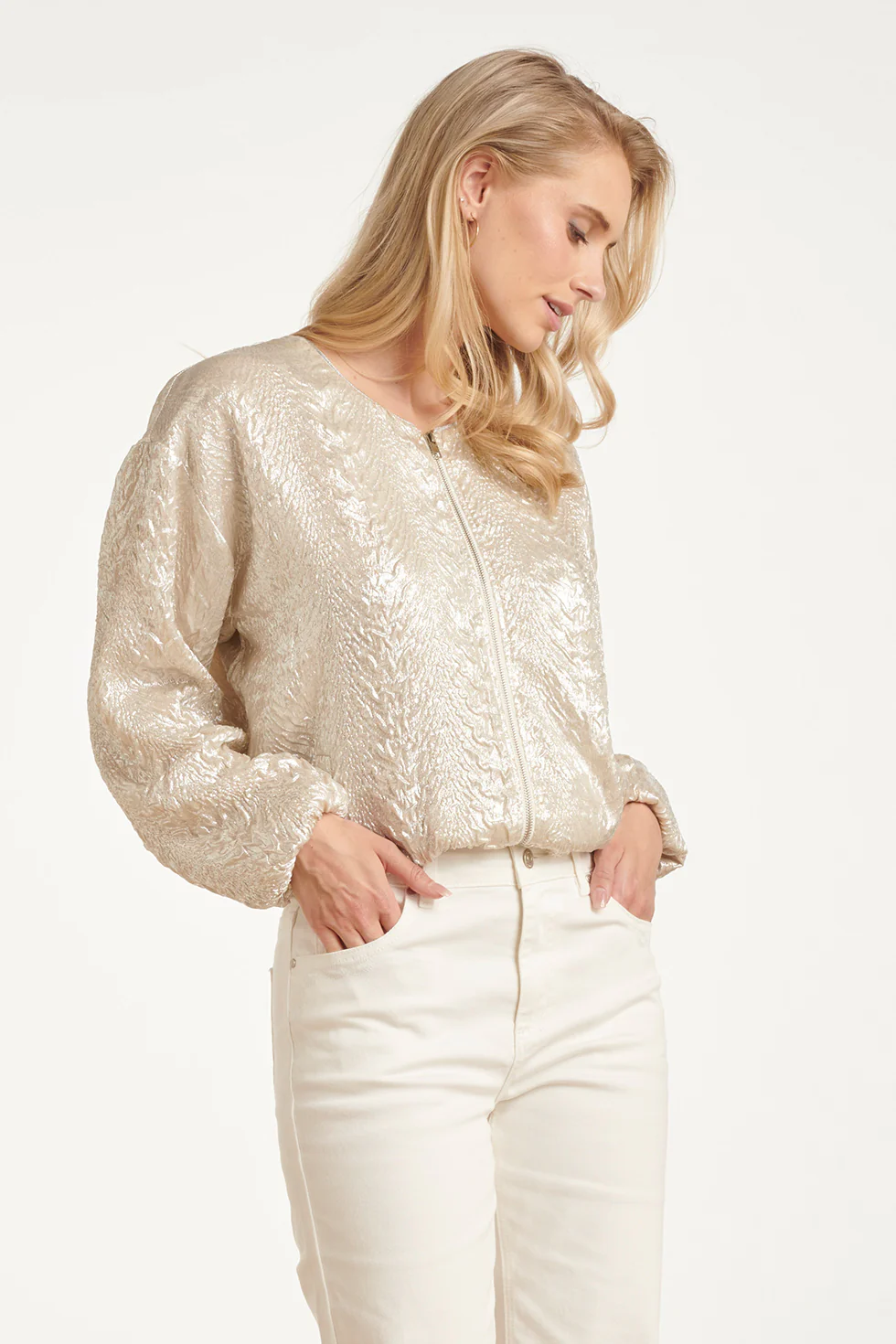 Bomberjack Met Slang Print En Metallic Glans | Off White - Image 4