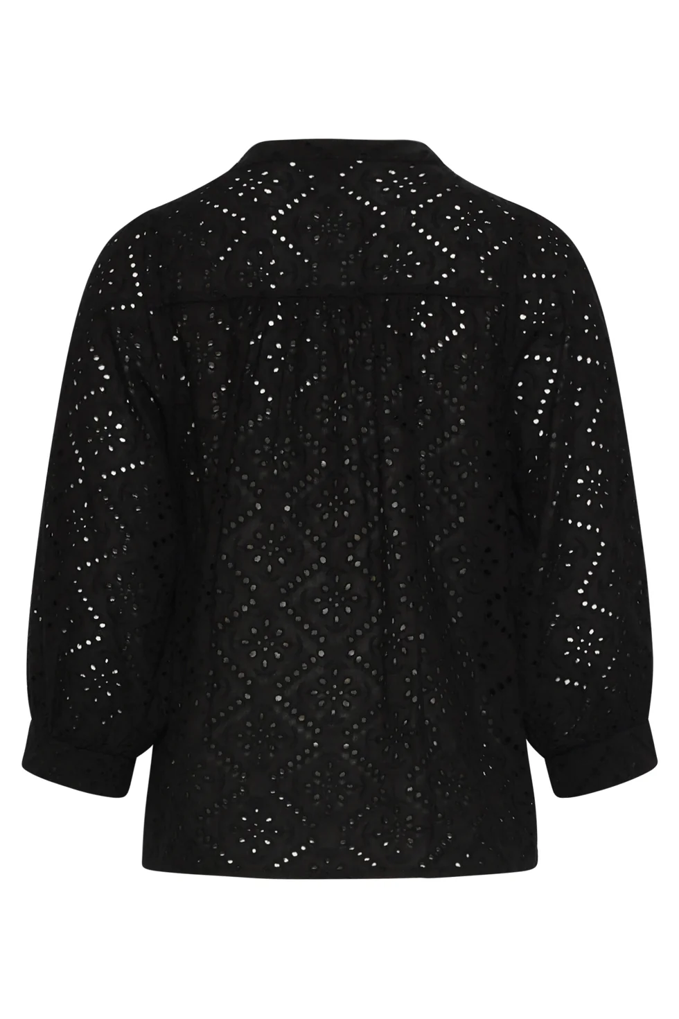 Broderie Blouse Met Knoopsluiting En Driekwart Mouwen | Black - Image 13