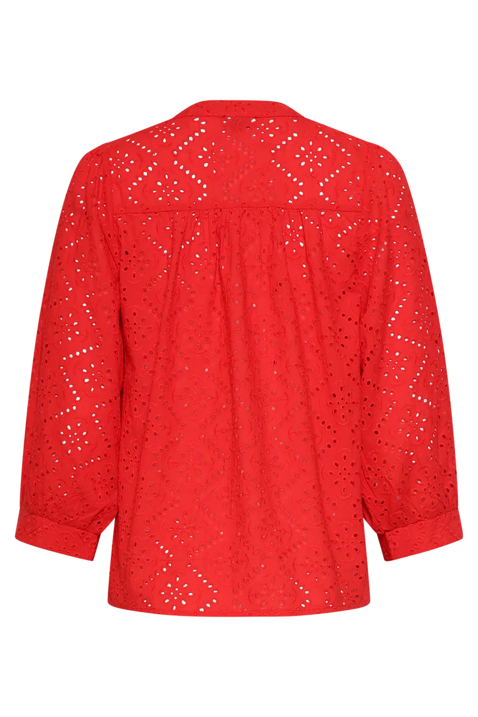 Broderie Blouse Met Knoopsluiting En Driekwart Mouwen | Red - Image 13