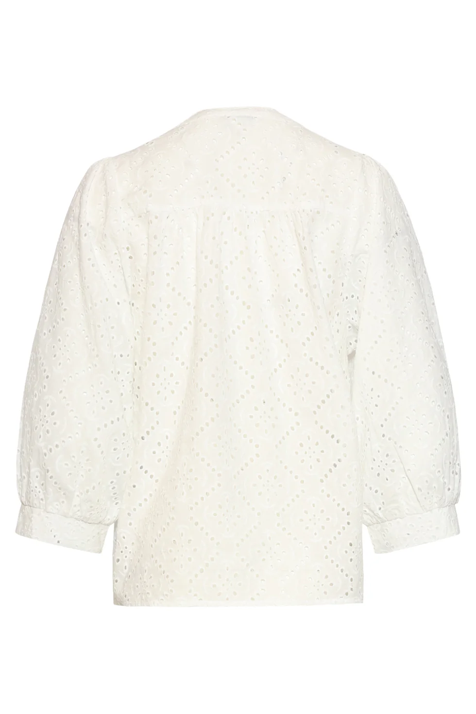 Broderie Blouse Met Knoopsluiting En Driekwart Mouwen | White - Image 14
