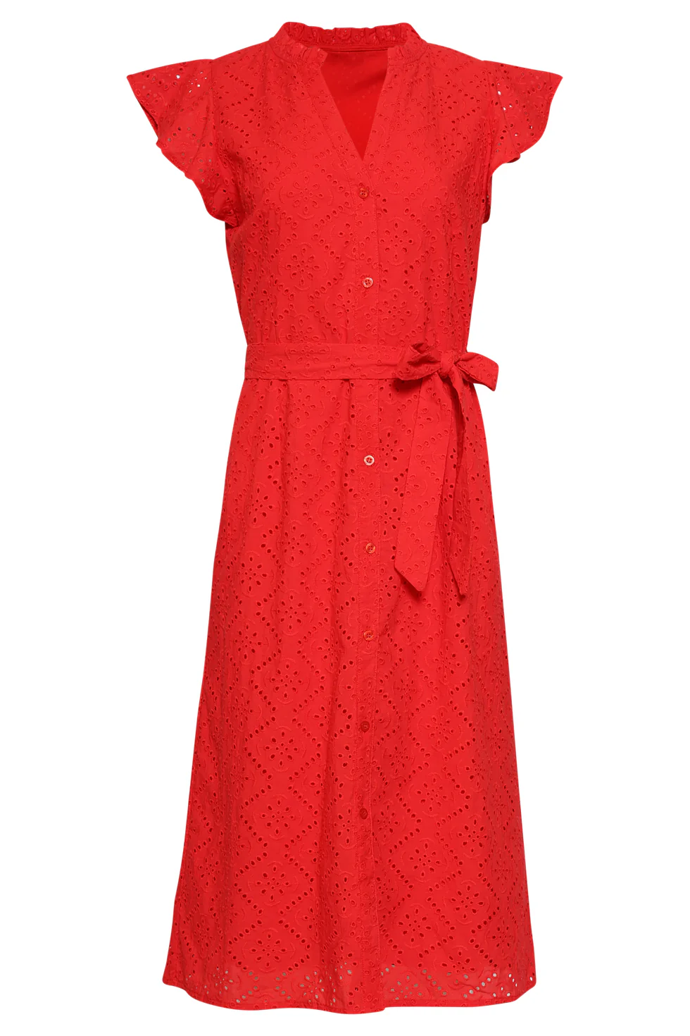 Broderie Doorknoopjurk Met Flutter Mouwen | Red - Image 11