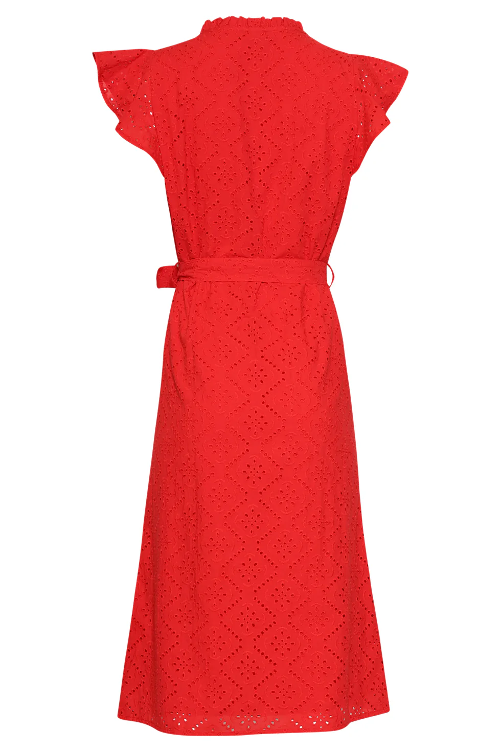 Broderie Doorknoopjurk Met Flutter Mouwen | Red - Image 13