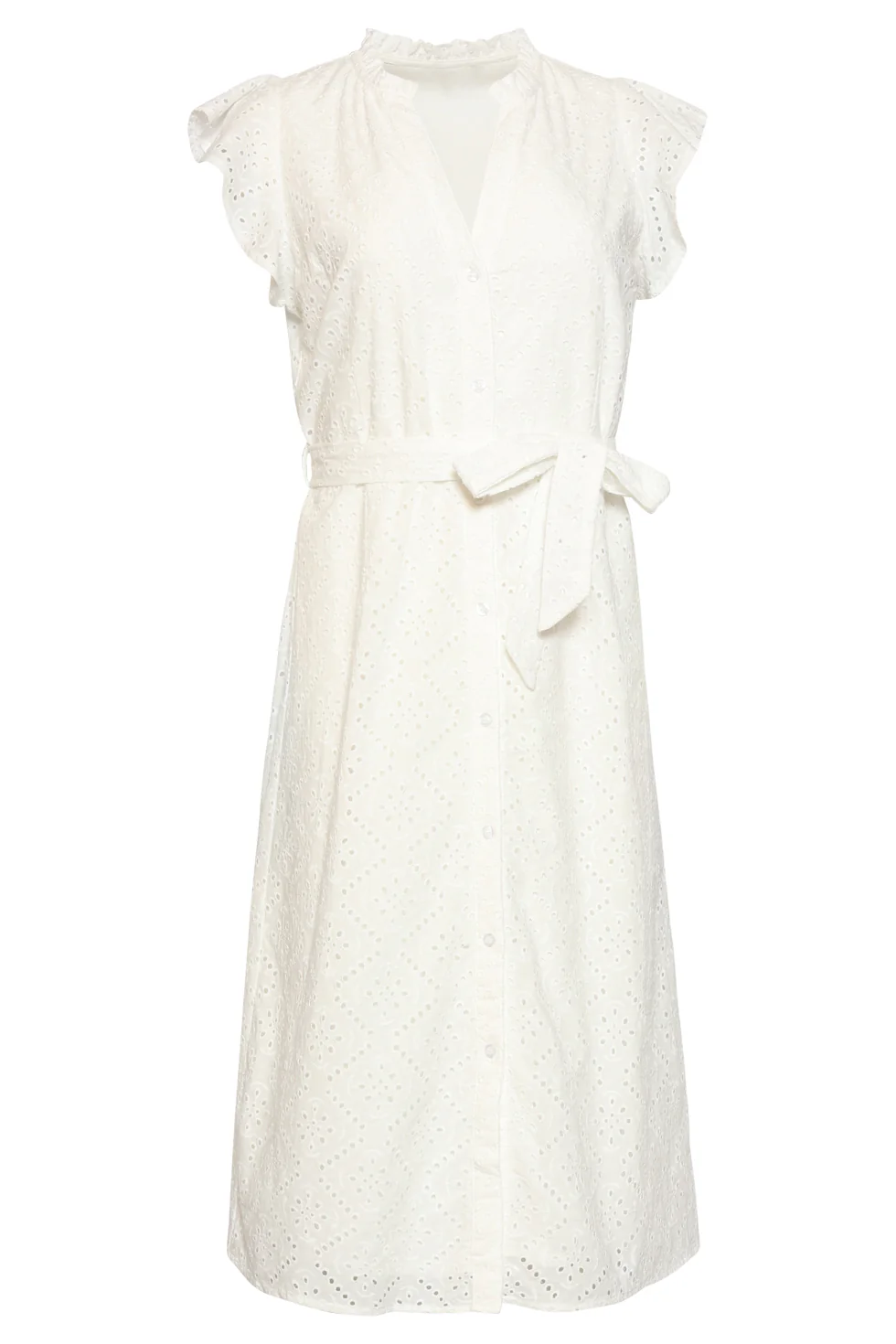Broderie Doorknoopjurk Met Flutter Mouwen | White - Image 2