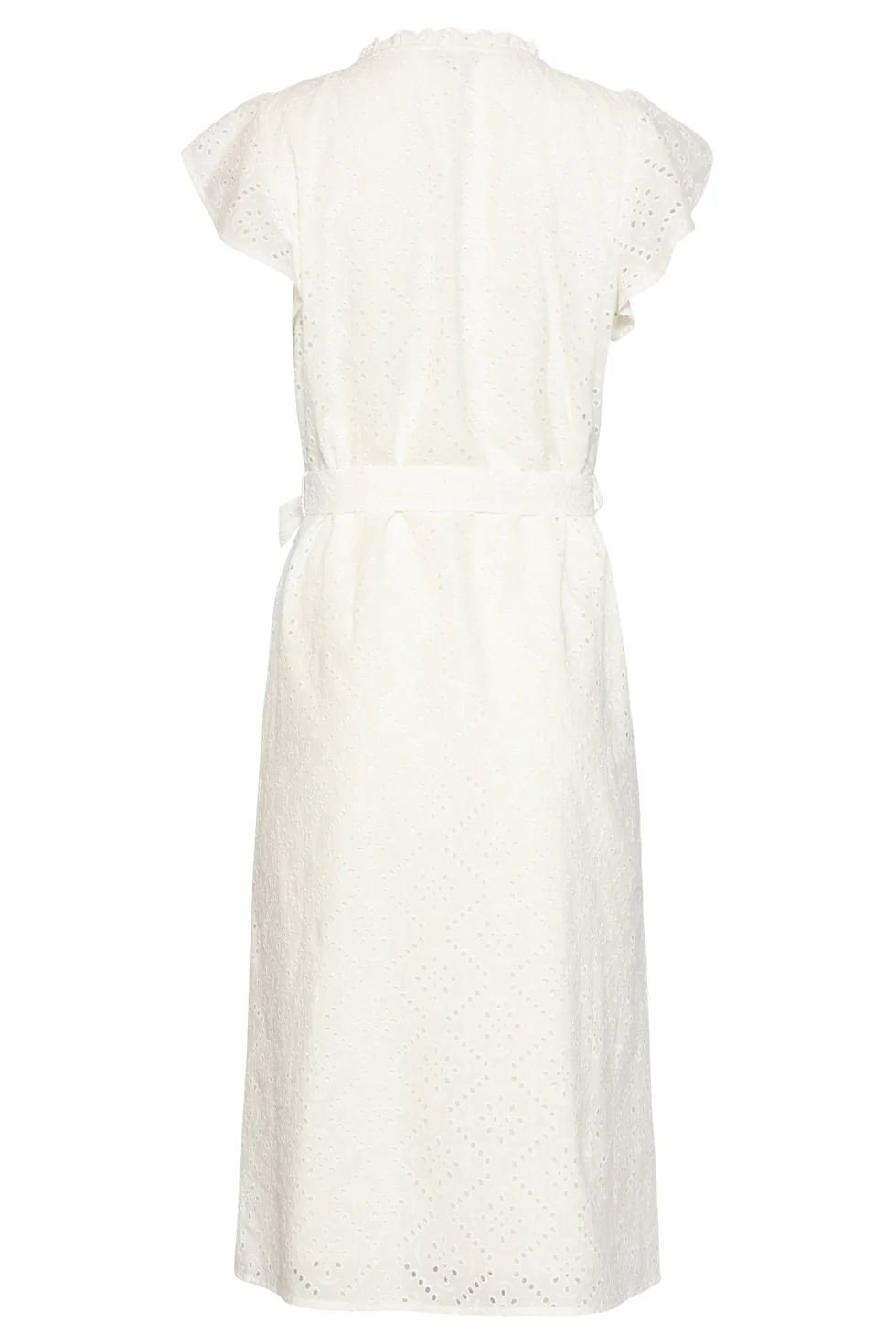 Broderie Doorknoopjurk Met Flutter Mouwen | White - Image 7