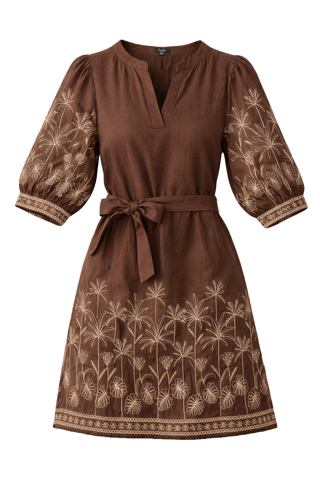 Bruine Jurk Met Goudkleurig Borduursel En Tailleceintuur | Brown - Image 2