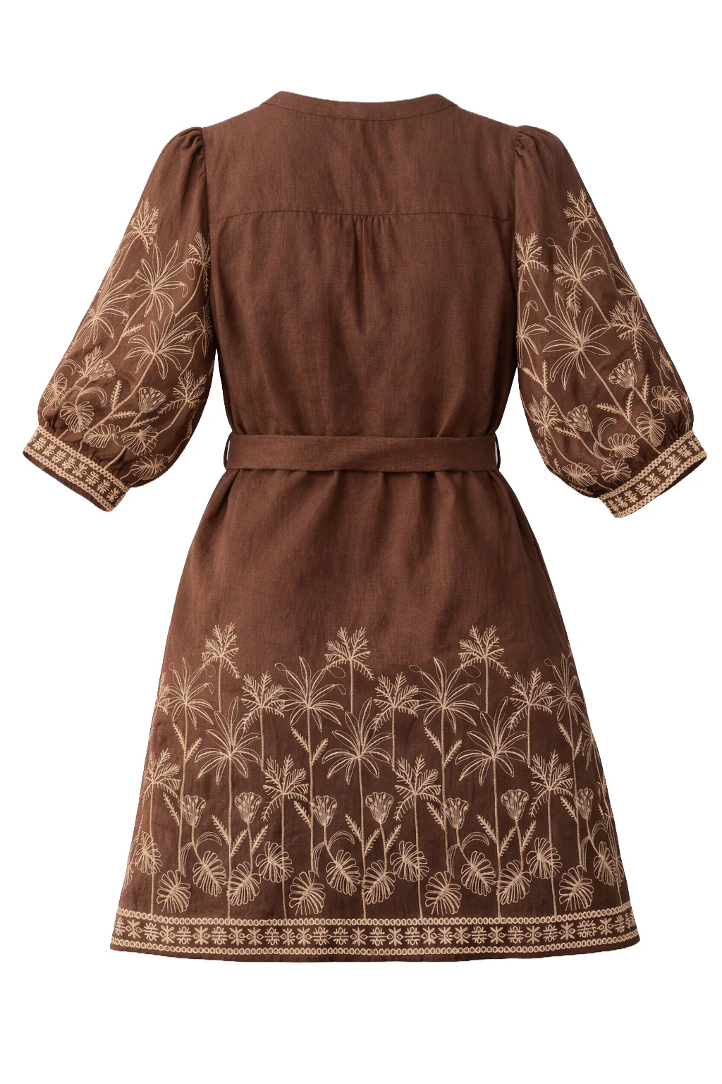 Bruine Jurk Met Goudkleurig Borduursel En Tailleceintuur | Brown - Image 7