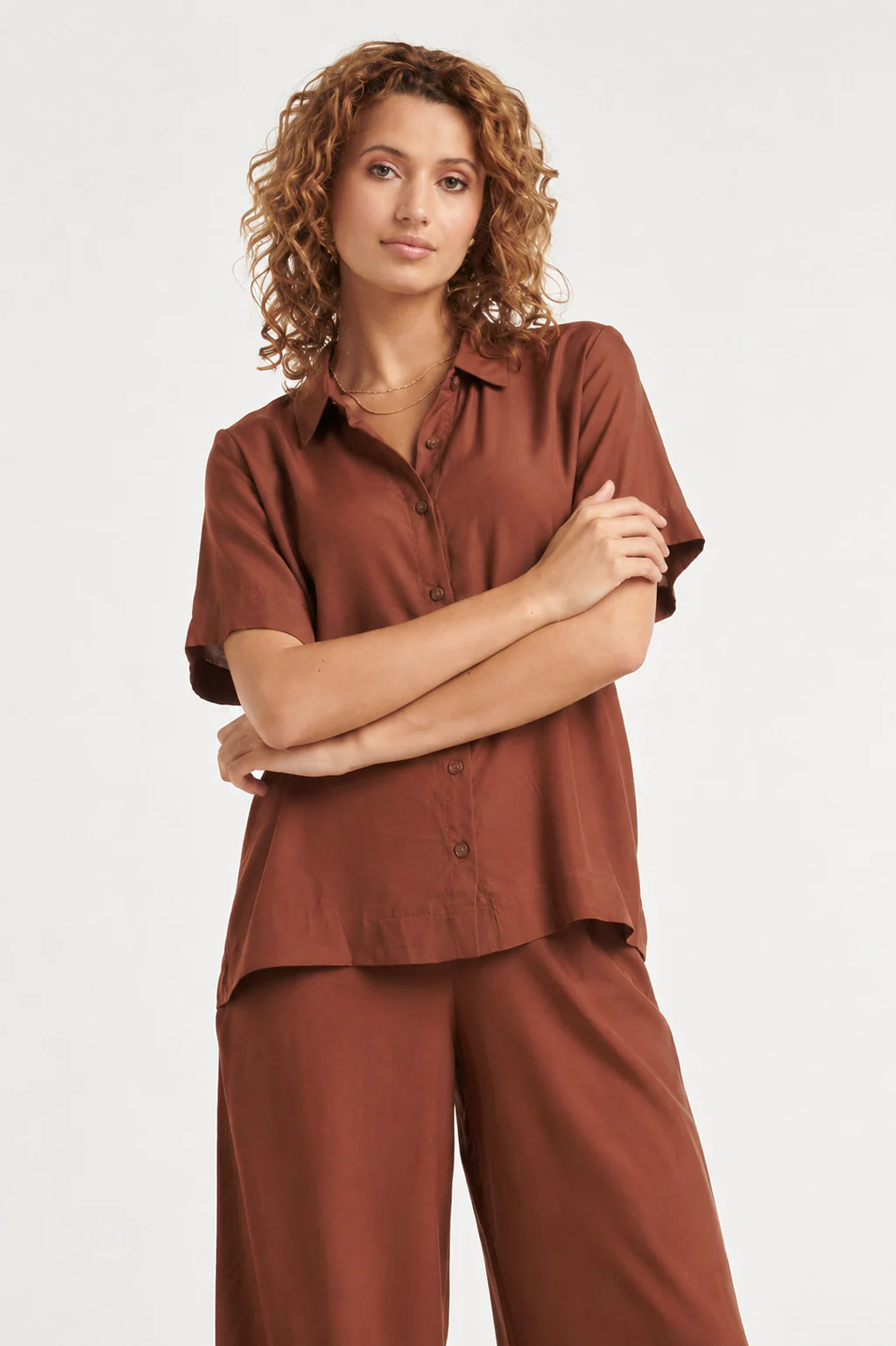 Casual Shirt Met Knoopsluiting En Kraag | Brown