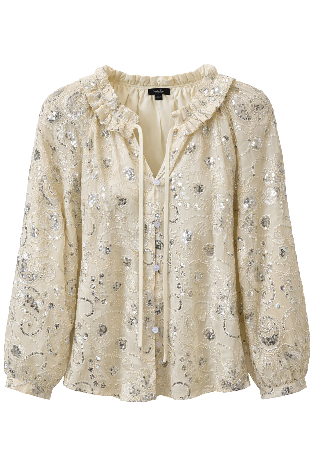 Champagnekleurige Blouse Met Pailletten En Ruffles | Off White - Image 2