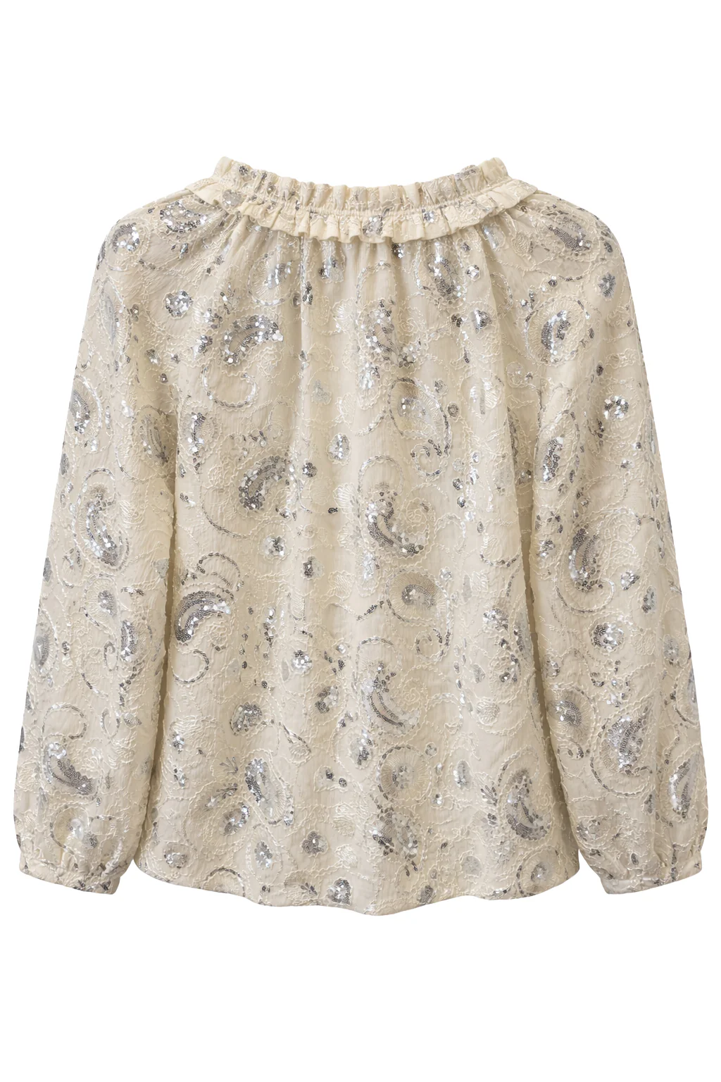 Champagnekleurige Blouse Met Pailletten En Ruffles | Off White - Image 7