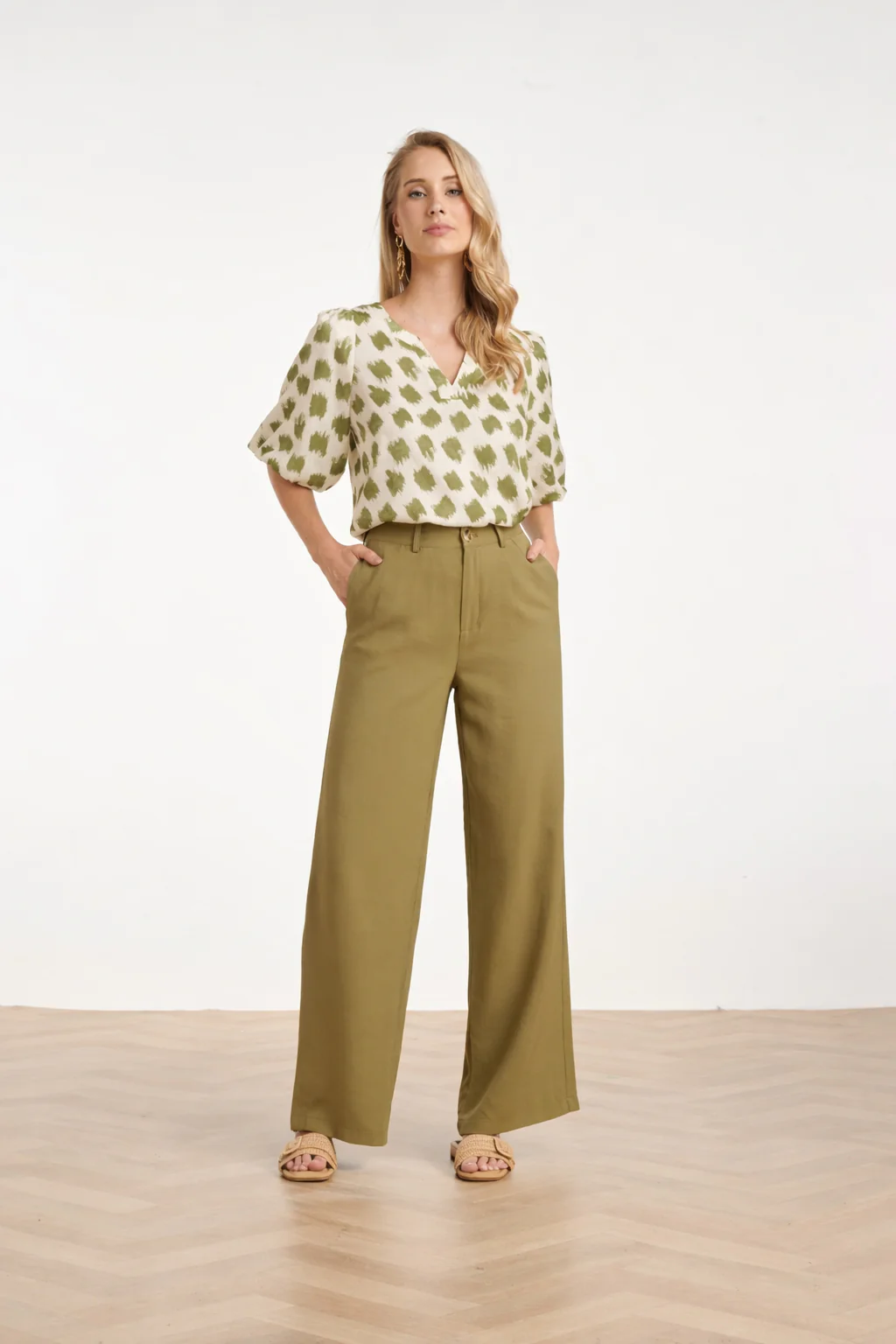 Comfortabele Wide Leg Pantalon | Army