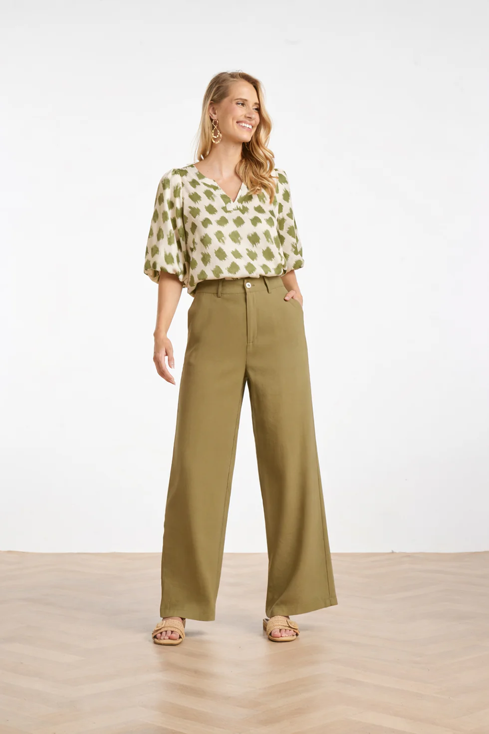 Comfortabele Wide Leg Pantalon | Army - Image 4