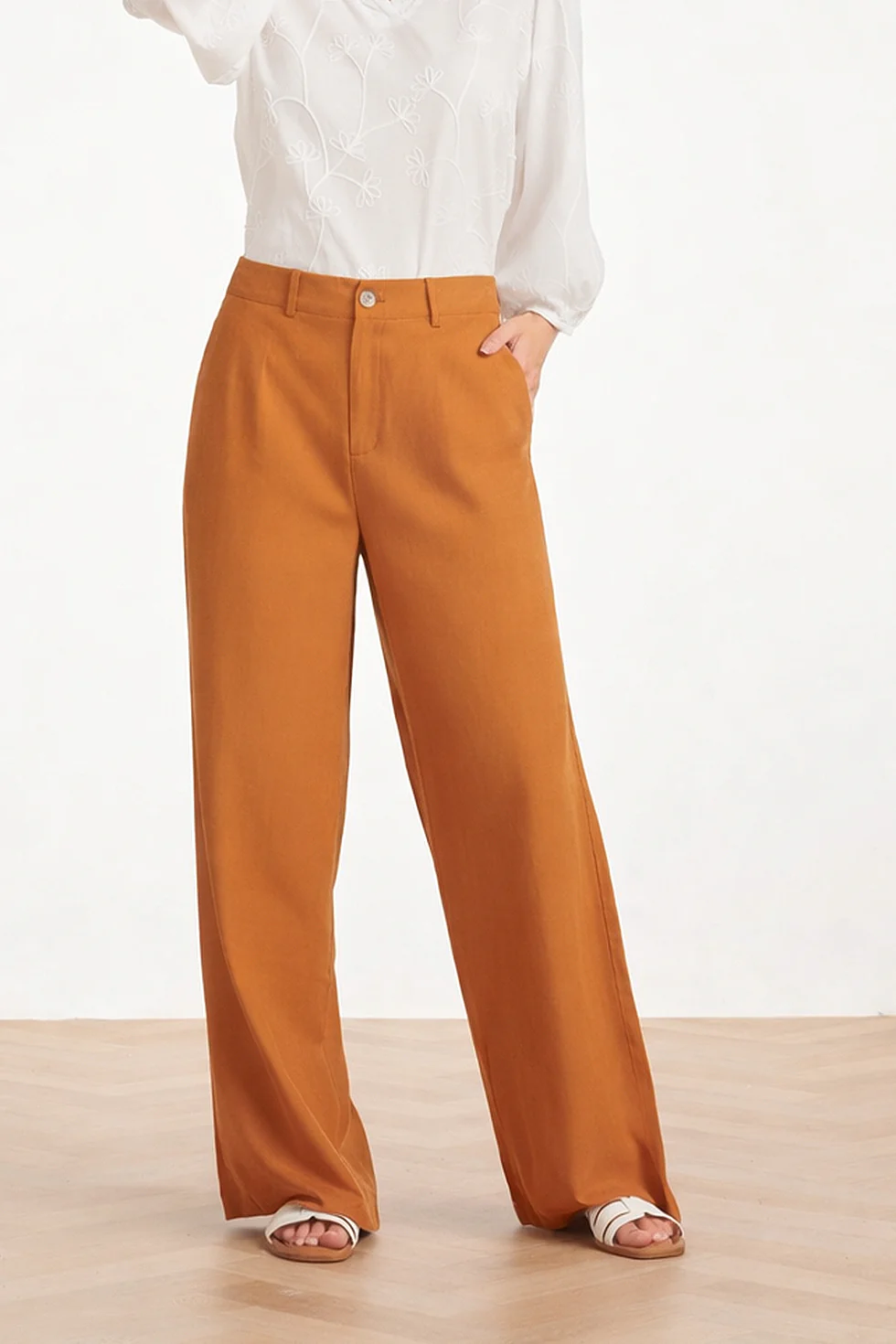 Comfortabele Wide Leg Pantalon | Mustard - Image 3