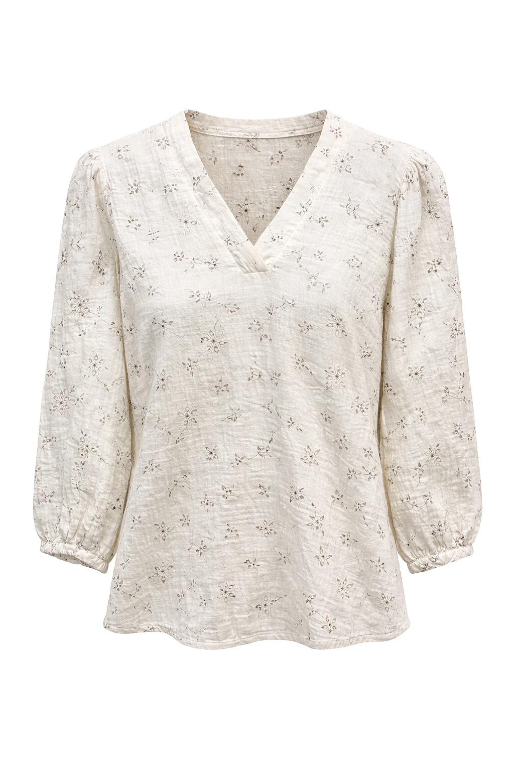 Crème Blouse Met Fijne Bloemenprint En V-Hals | Off White - Image 2