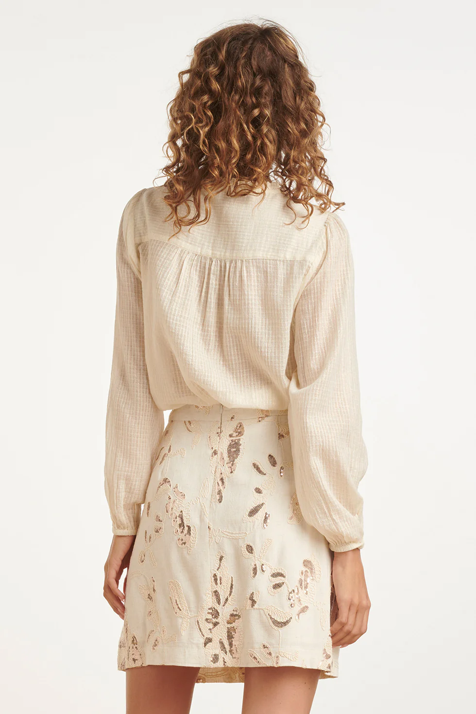 Crème Blouse Met Gesmokte Details En Boho Rijgsluiting | Off White - Image 7