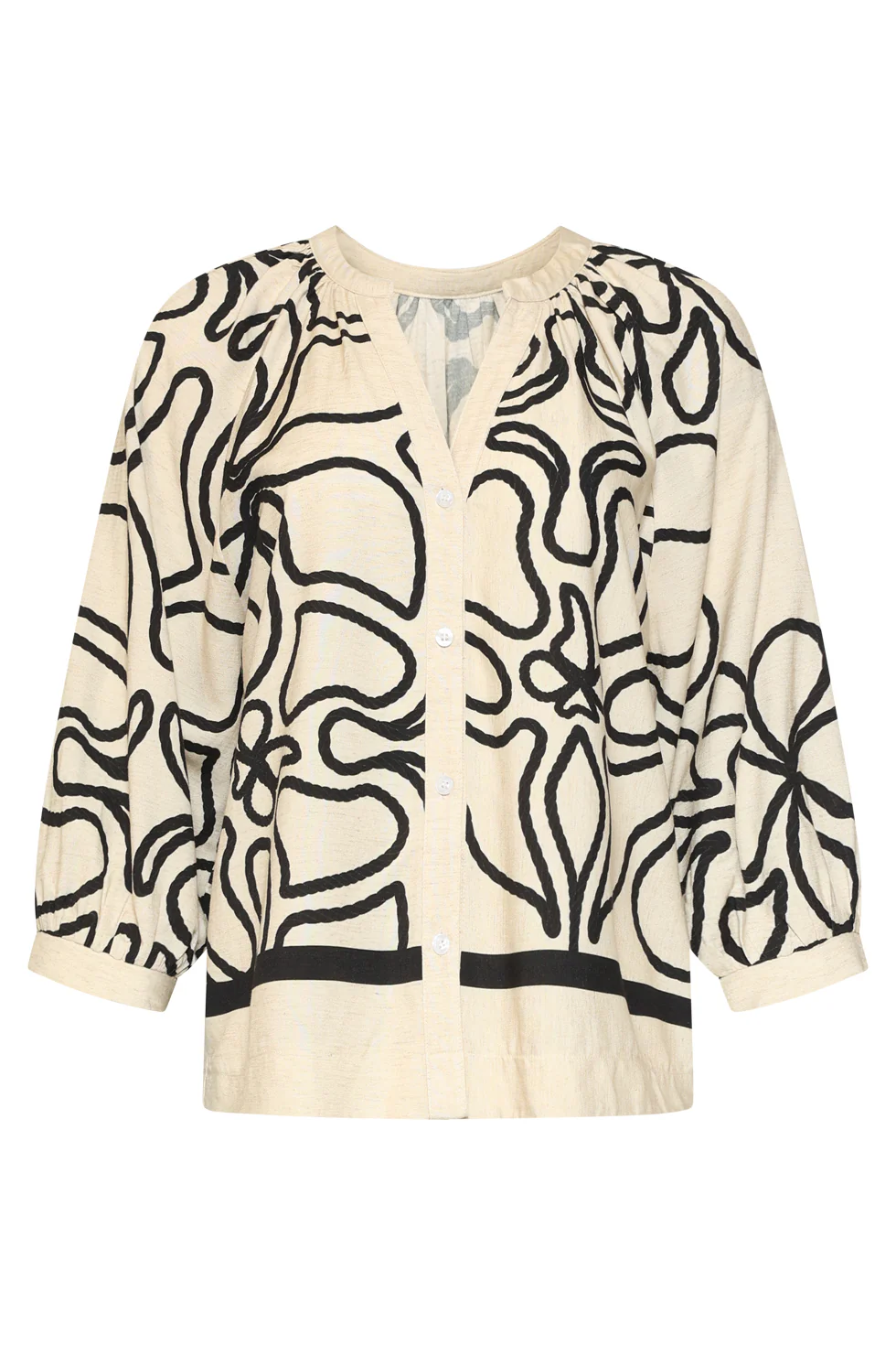 Crème Blouse Met Zwart Grafisch Patroon | Sand - Black - Image 3