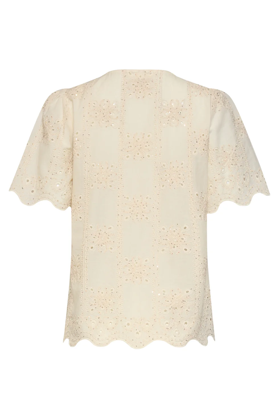 Crème Broderie Top Met Korte Mouwen En Scallop Zoom | Off White - Image 14