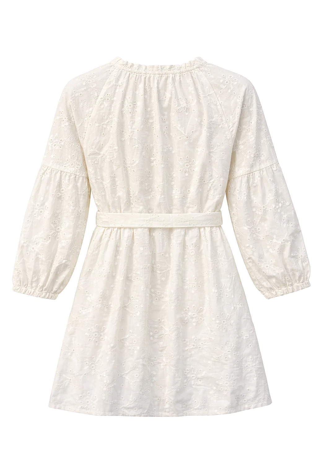 Crème Jurk Met Broderie En Tailleceintuur | Off White - Image 7