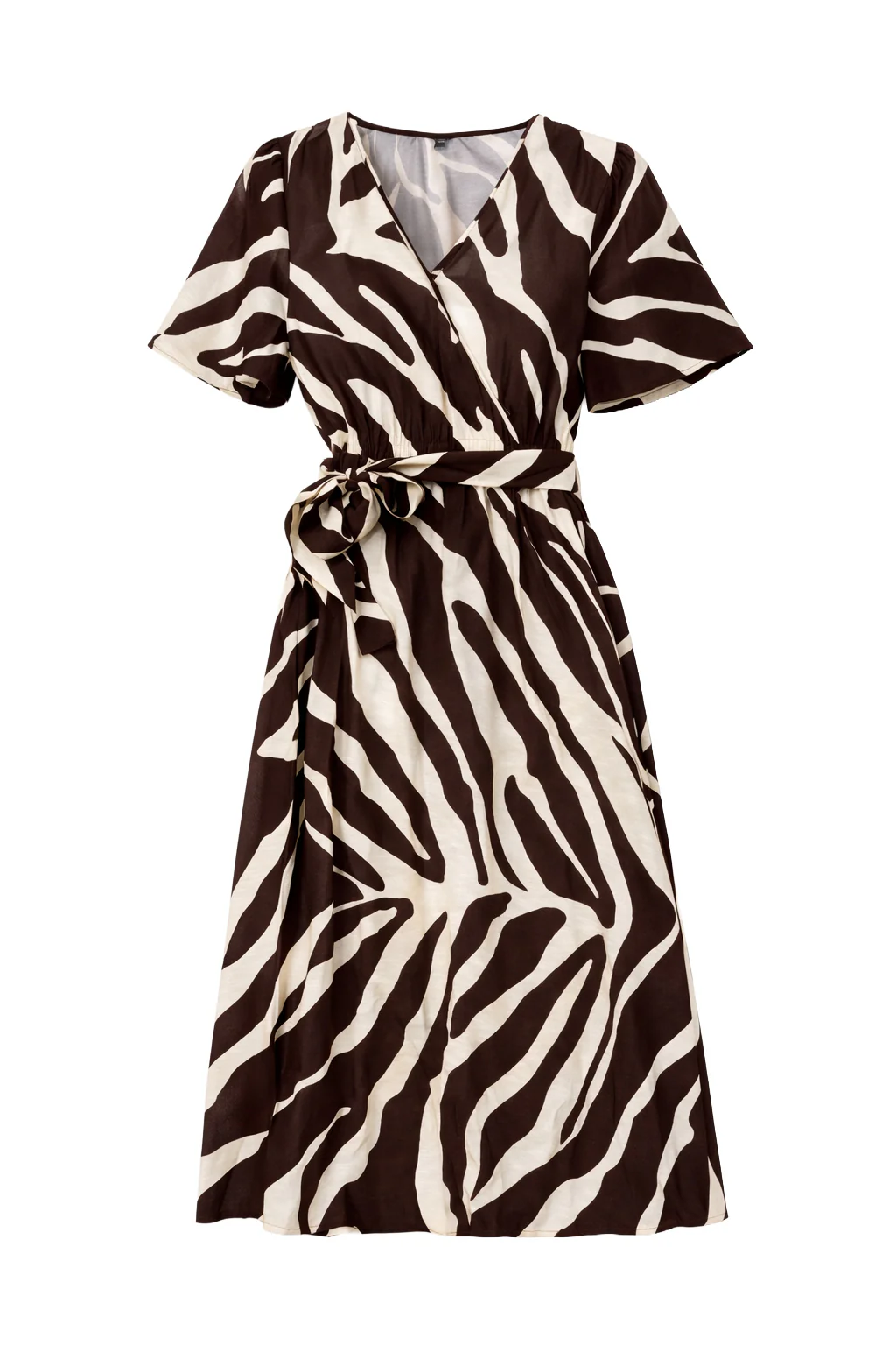 Crème Jurk Met Bruine Abstracte Print En Tailleceintuur | Off White - Brown - Image 2