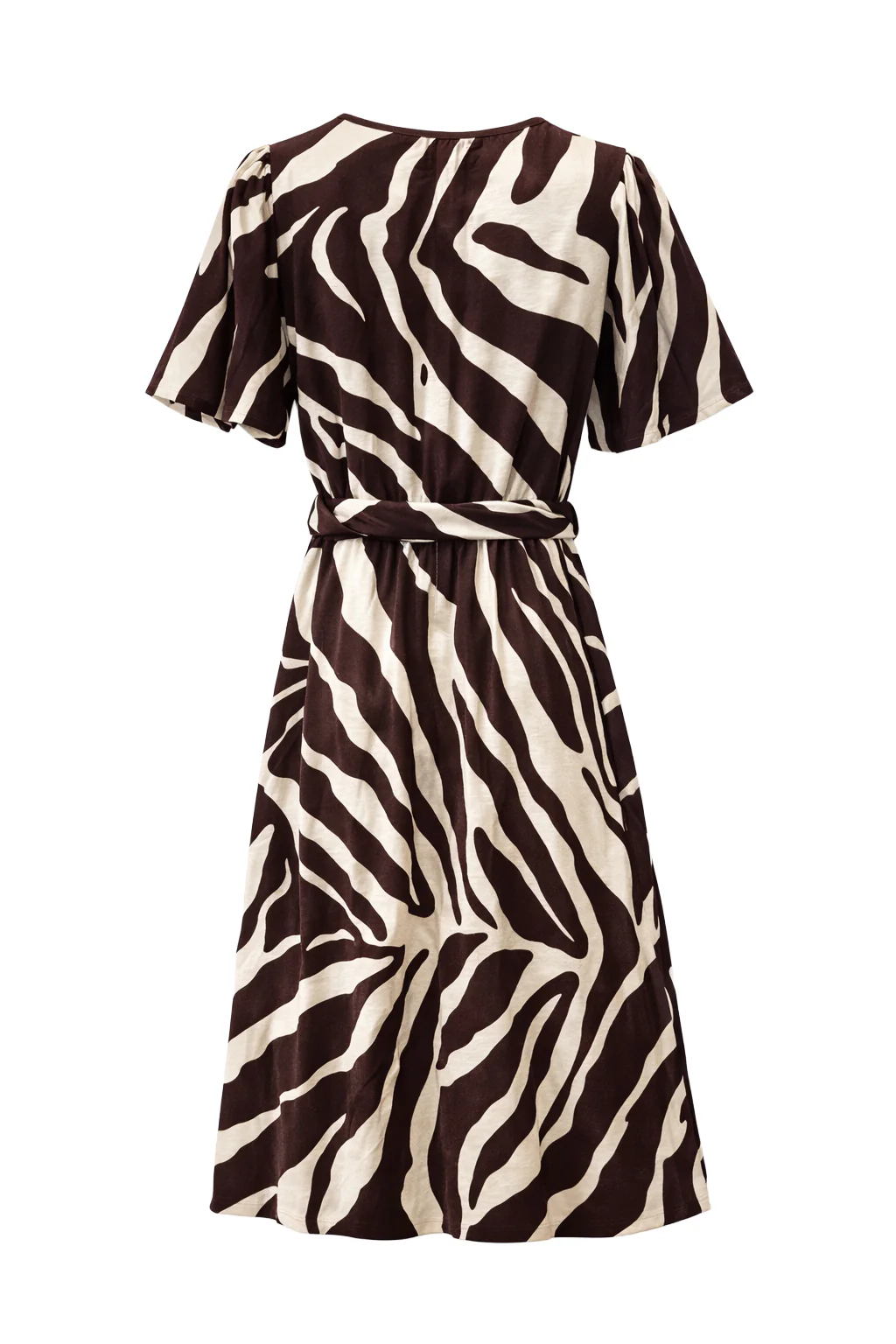 Crème Jurk Met Bruine Abstracte Print En Tailleceintuur | Off White - Brown - Image 7