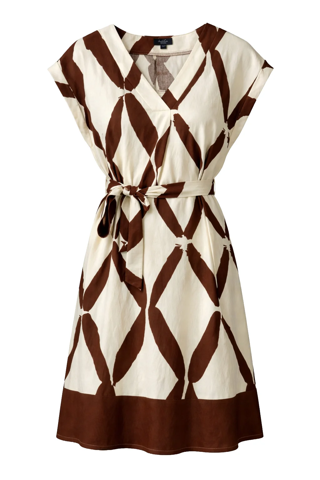 Crème Jurk Met Bruine Grafische Print En Ceintuur | Off White - Brown - Image 2