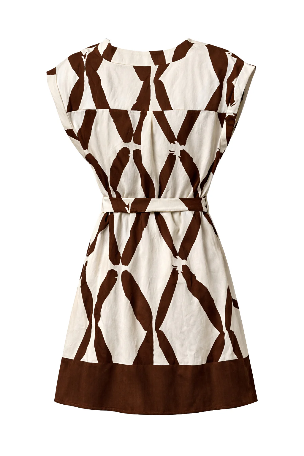 Crème Jurk Met Bruine Grafische Print En Ceintuur | Off White - Brown - Image 7