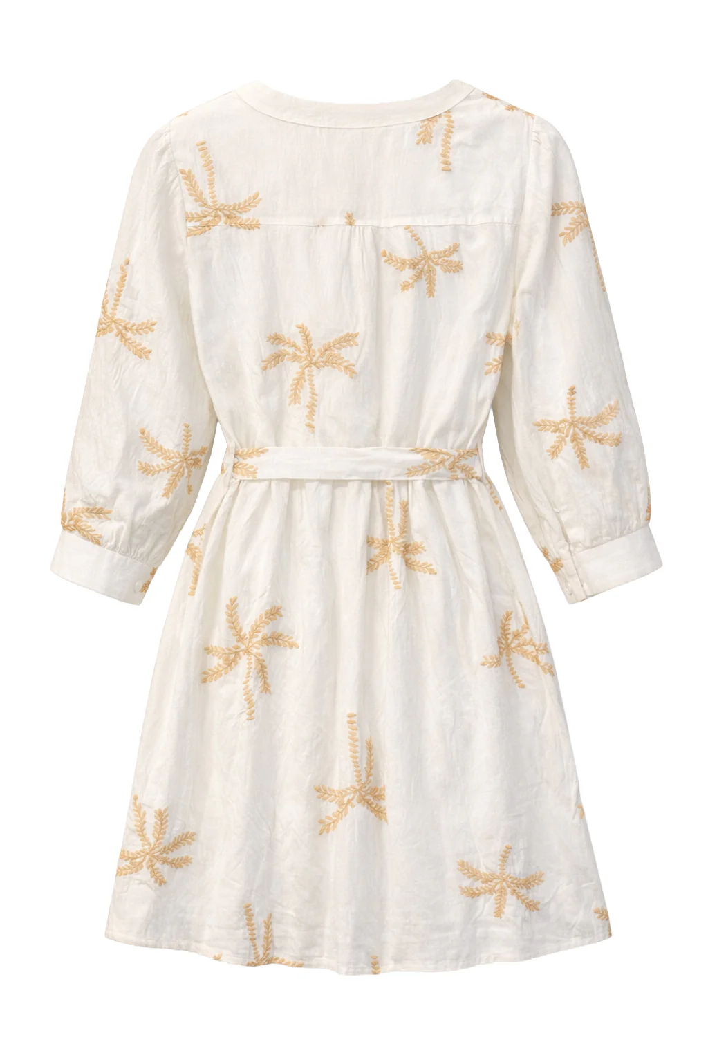 Crème Jurk Met Goudkleurige Palmprint En Ceintuur | Off White - Sand - Image 7
