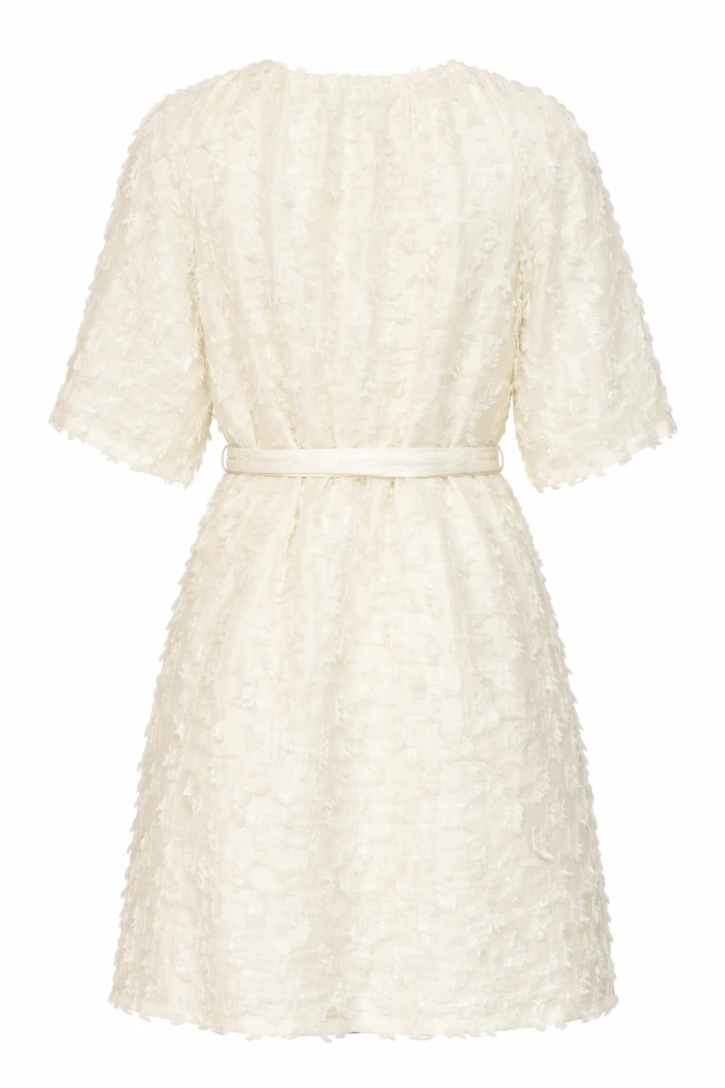 Crème Jurk Met Transparante Fringe Structuurstof | Off White - Image 13