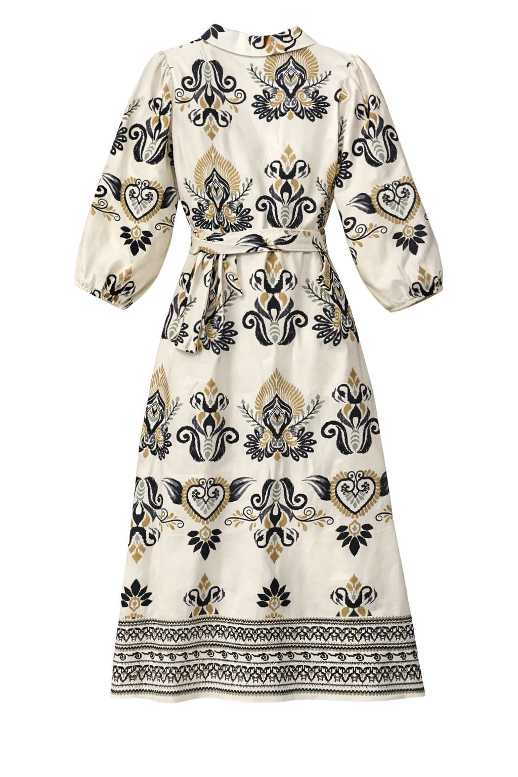 Crème Midi Jurk Met Ornament Print En Tailleceintuur | Muticolour - Image 7