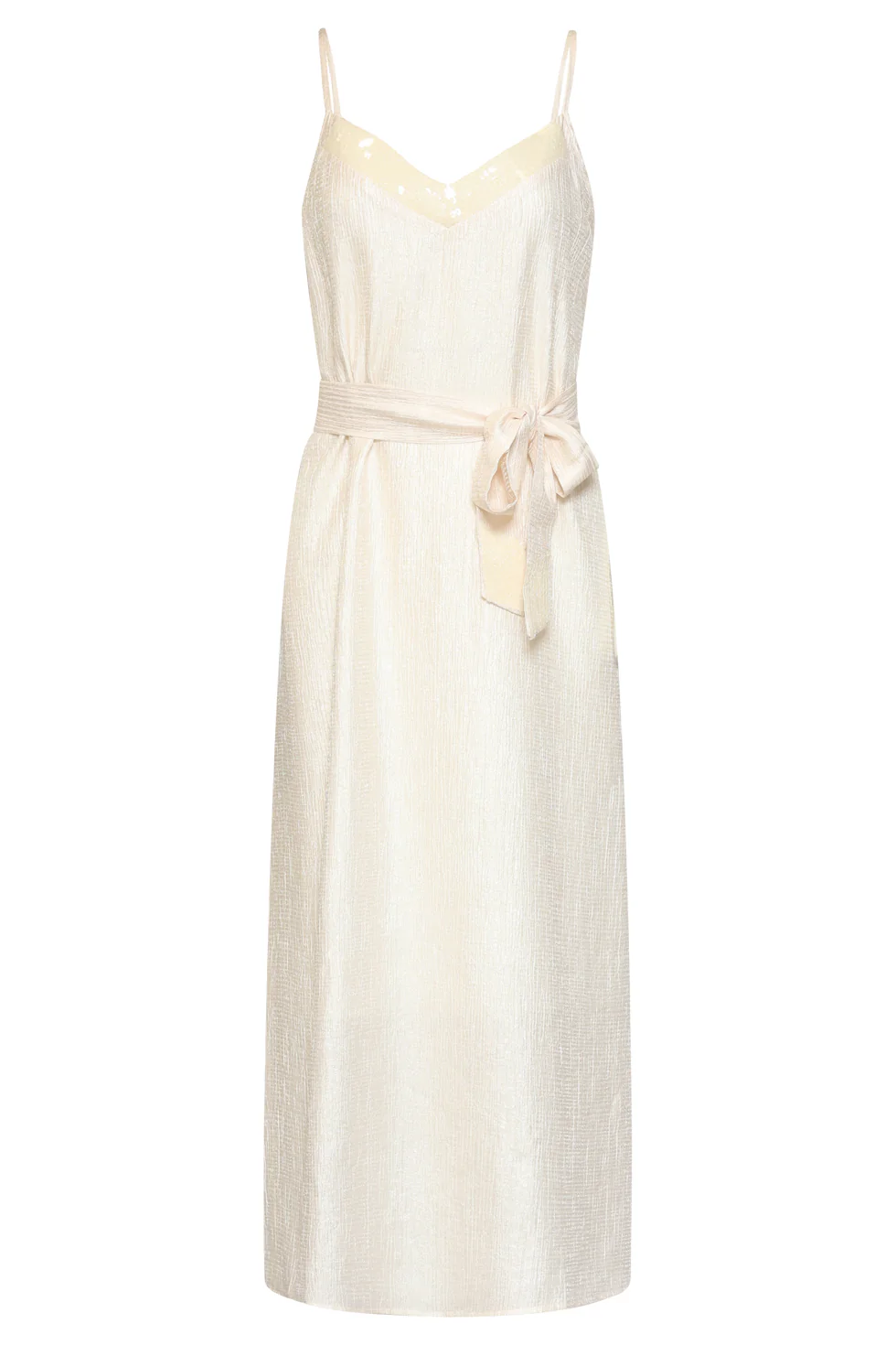 Crème Midi Jurk Met Spaghettibandjes En Ceintuur | Off White - Image 3