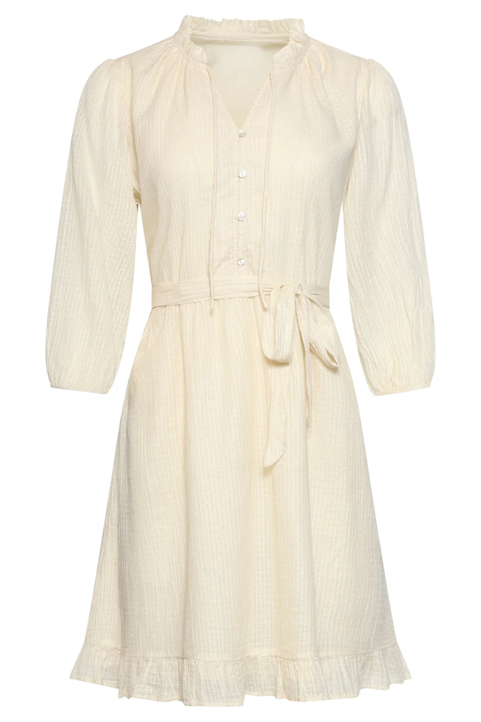Crème Mini-Jurk Met Ruches En Tailleband | Off White - Image 4