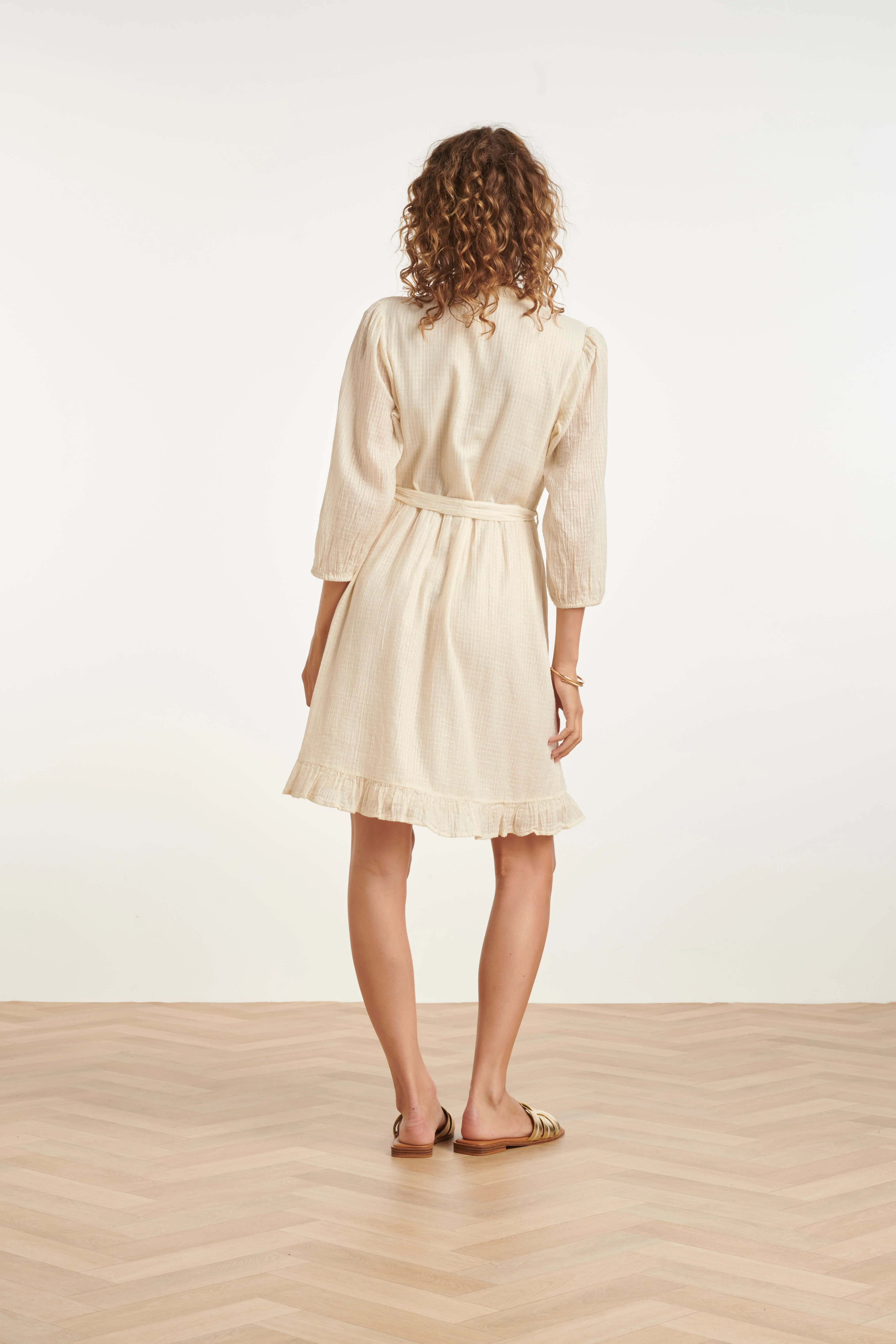 Crème Mini-Jurk Met Ruches En Tailleband | Off White - Image 9