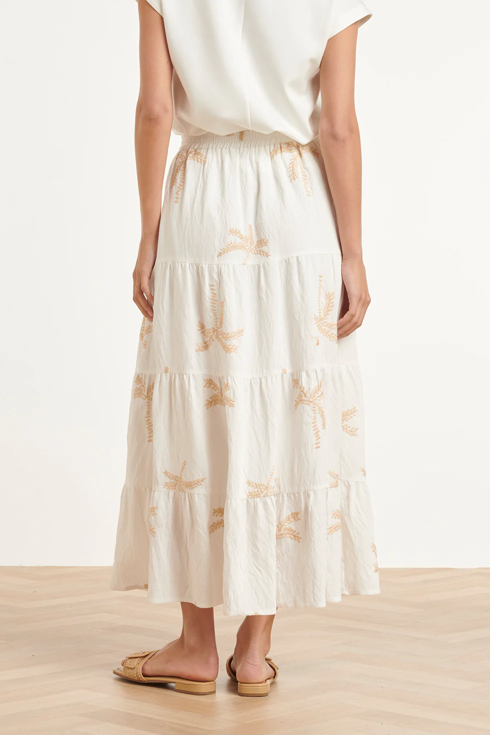Crème Rok Met Goudkleurige Palmprint En Volants | Off White - Sand - Image 6