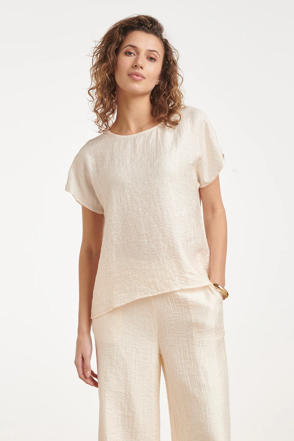 Crème Top Met Subtiele Glans En Fijn Gekreukte Structuur | Off White