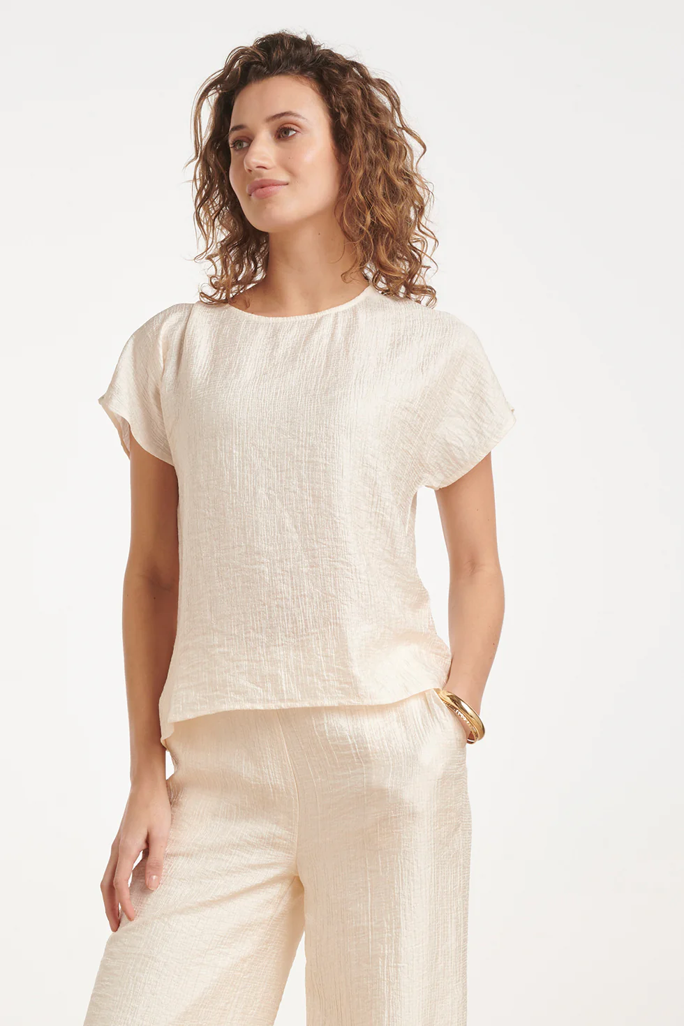 Crème Top Met Subtiele Glans En Fijn Gekreukte Structuur | Off White - Image 5