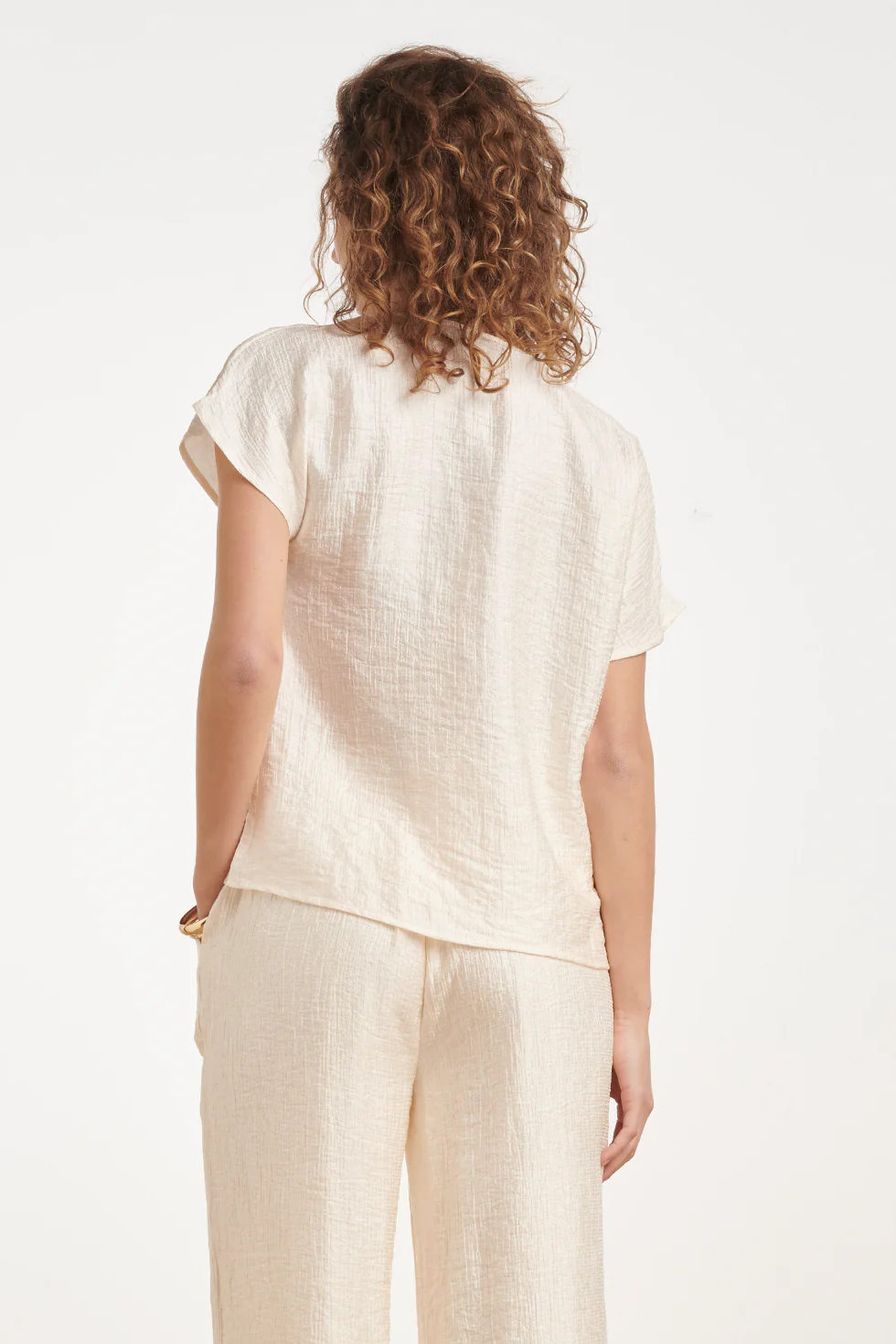 Crème Top Met Subtiele Glans En Fijn Gekreukte Structuur | Off White - Image 7