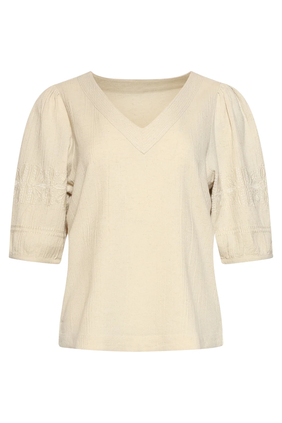 Crème Top Met V-Hals En Geborduurde Mouwen | Off White - Image 11