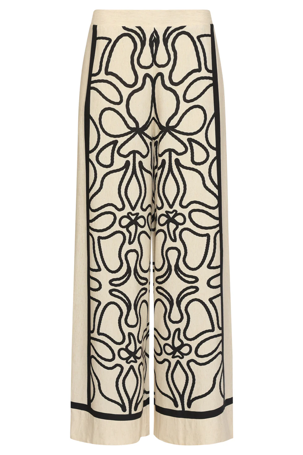 Crème Wide Leg Broek Met Zwart Grafisch Patroon | Sand - Black - Image 3