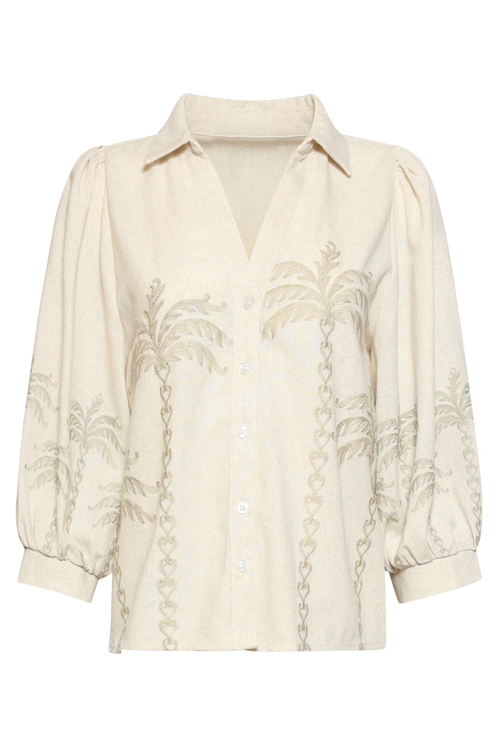 Dames Blouse Beige Met Geborduurde Palmboom | Off White - Image 2