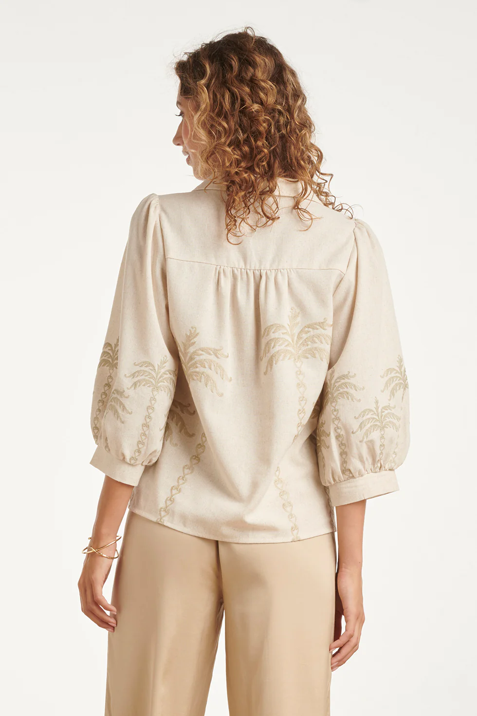 Dames Blouse Beige Met Geborduurde Palmboom | Off White - Image 6