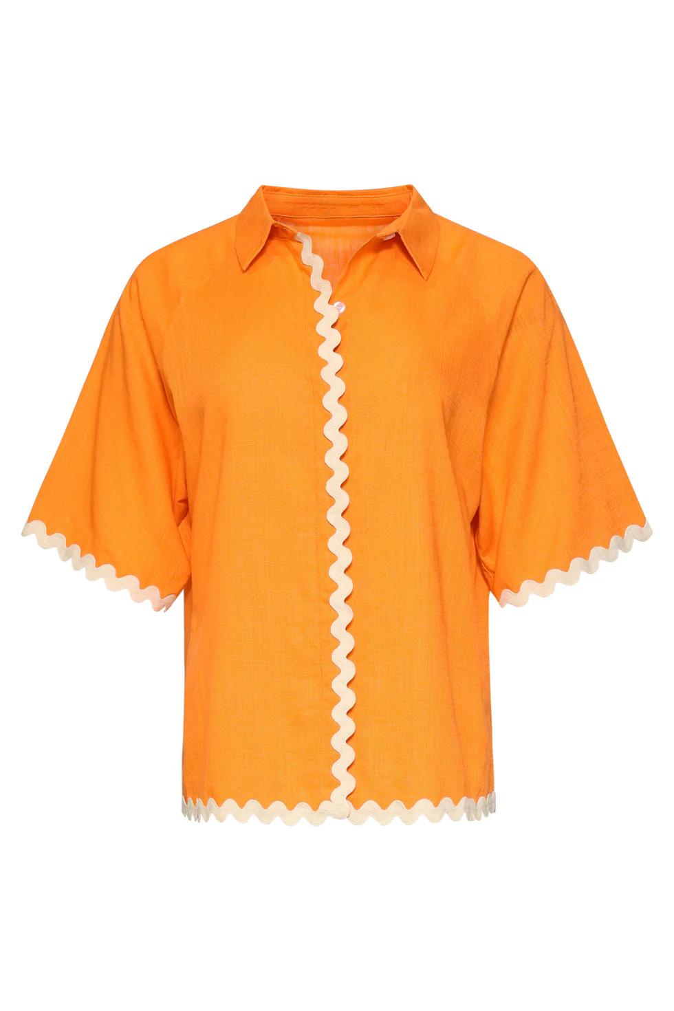 Dames Blouse Met Golvende Afwerking En Korte Mouwen | Light Orange - Sand - Image 2