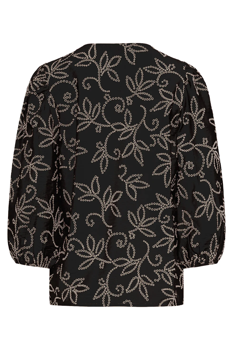 Dames Blouse Met Verfijnde Bloem Print En V-Hals | Black White - Image 8