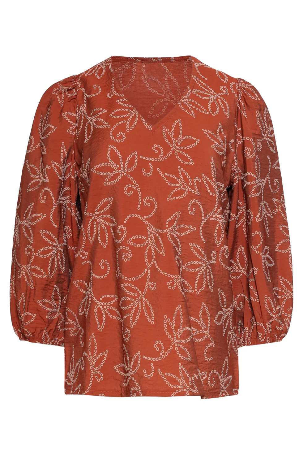 Dames Blouse Met Verfijnde Bloem Print En V-Hals | Brique - Image 6