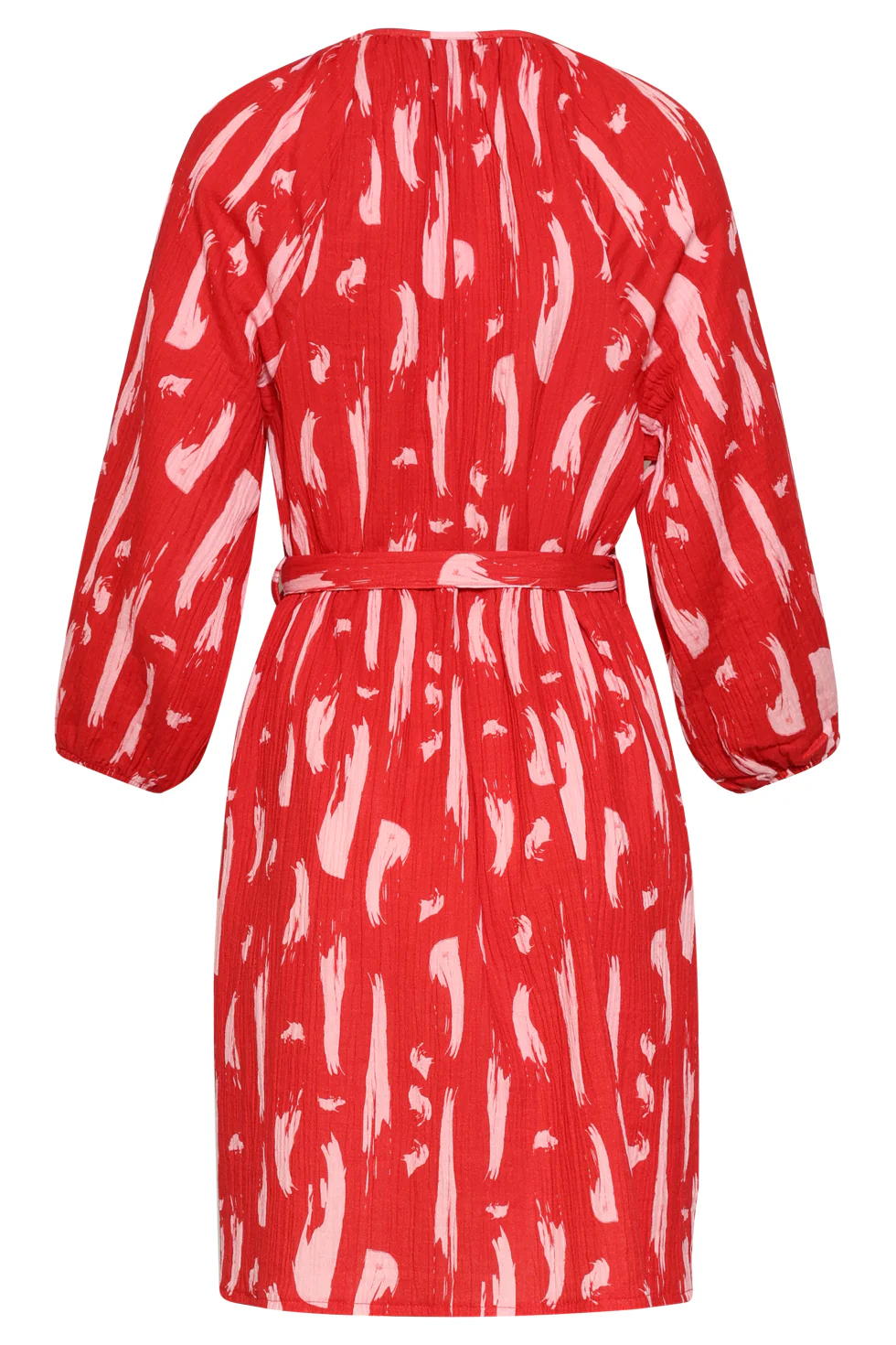 Dames Jurk Met Abstracte Streep Print In Rood Met Roze | Red - Pink - Image 14