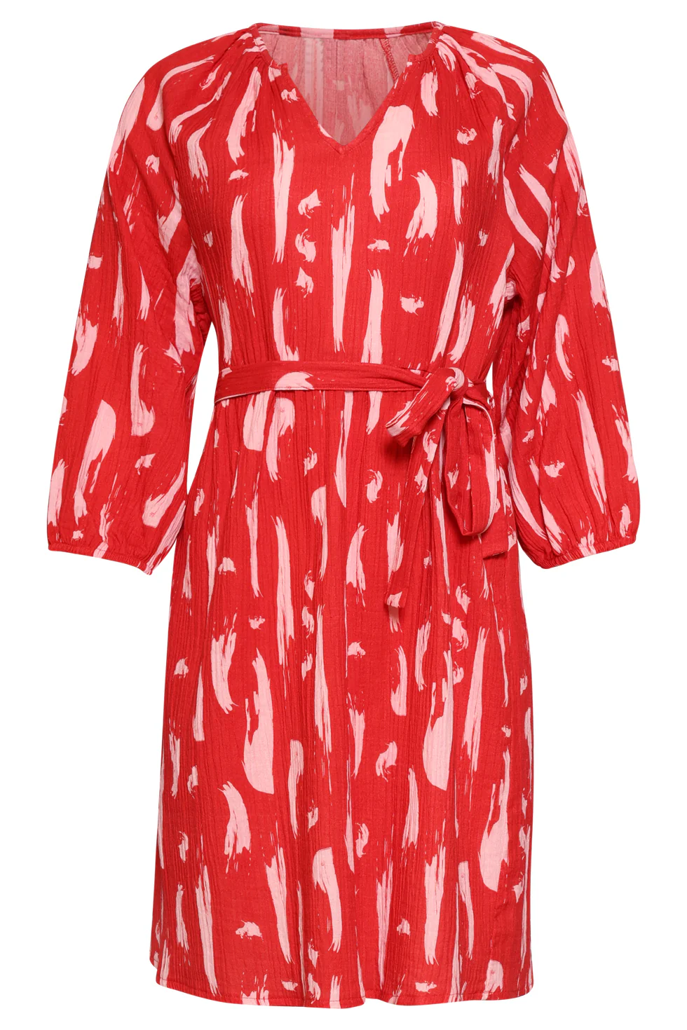 Dames Jurk Met Abstracte Streep Print In Rood Met Roze | Red - Pink - Image 4