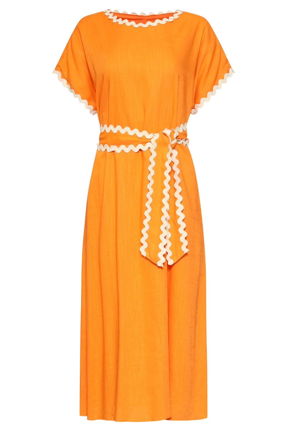 Dames Jurk Met Strikceintuur En Golvende Details | Light Orange - Sand - Image 2