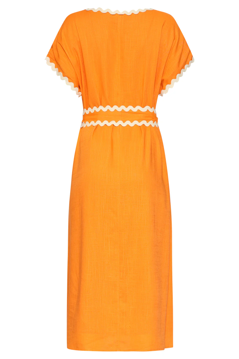 Dames Jurk Met Strikceintuur En Golvende Details | Light Orange - Sand - Image 7