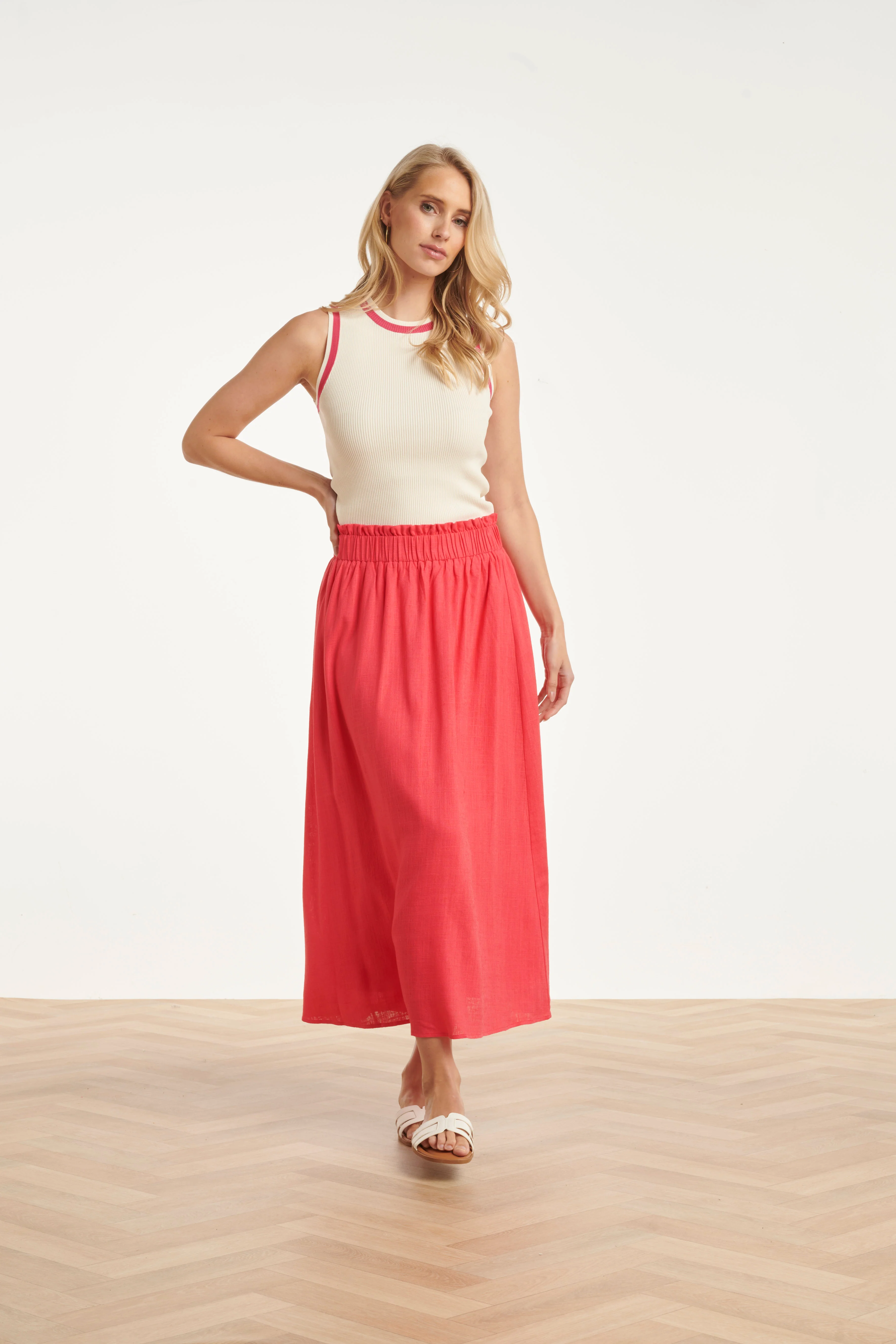 Dames Rok Met Elastische Taille En Midi Lengte | Fuchsia